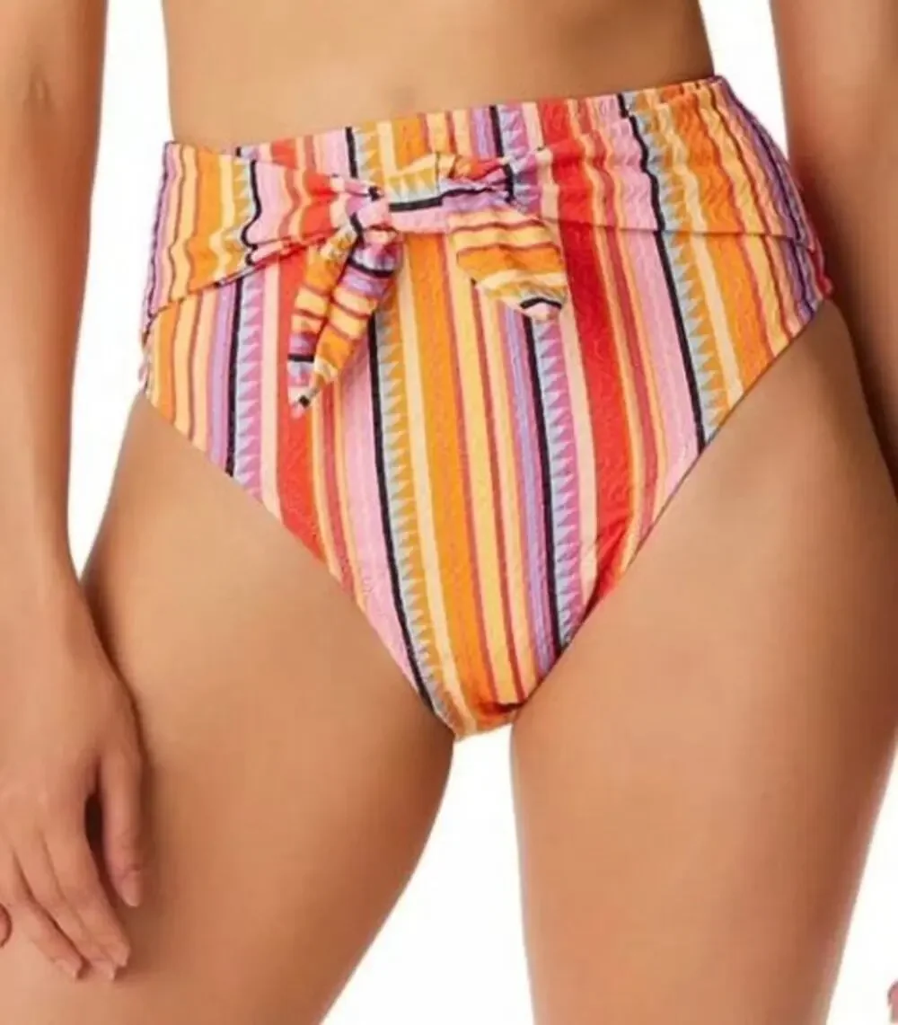 Jessica Simpson Femme Strioe Escape to Pacific Hi-Waist Bikini Bottom M NWT